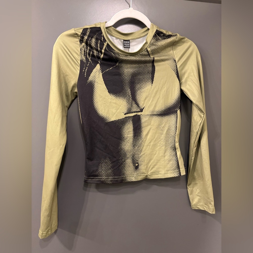 Y2k fun green illusion cropped long sleeve